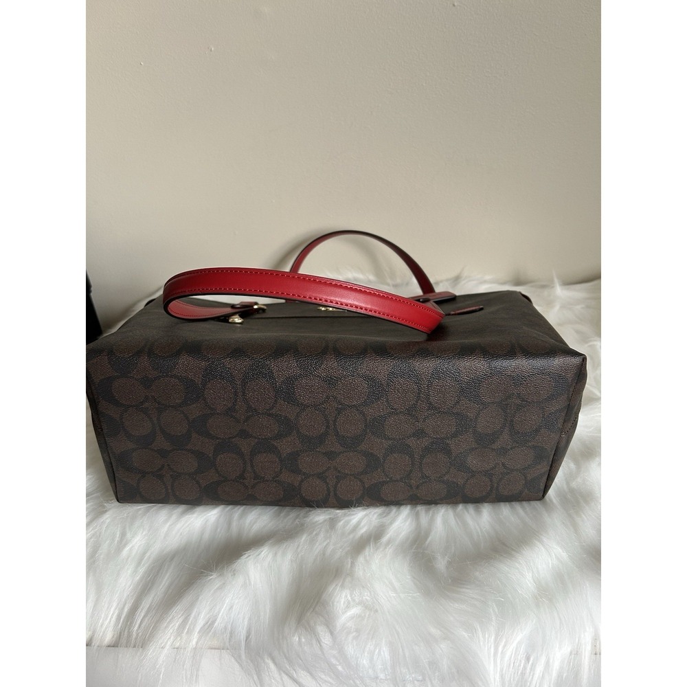 Coach Gallery Tote Brown Red Signature‎ Canvas Leather Shoulder Bag NEW - Picture 6 of 7